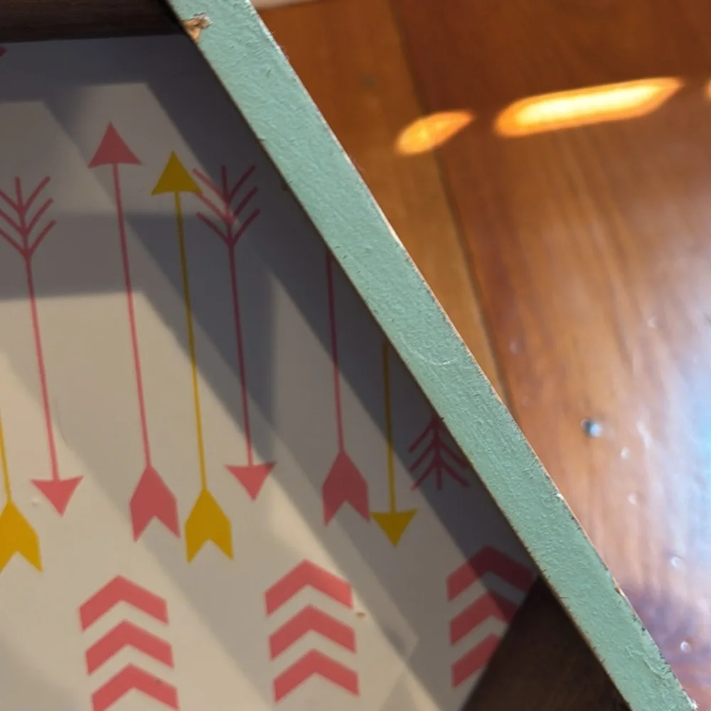 OOAK Hexagonal Shadow Box Shelf with Arrow Pattern Teen Middle School 13” x 15”